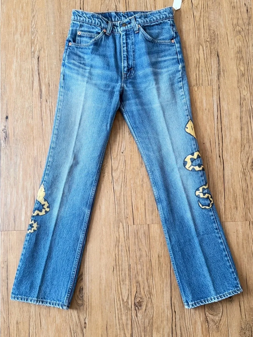 Vintage Levi’s 517 Bootcut Jeans 29x30 USA Orange Tab Handpainted Snake OOAK